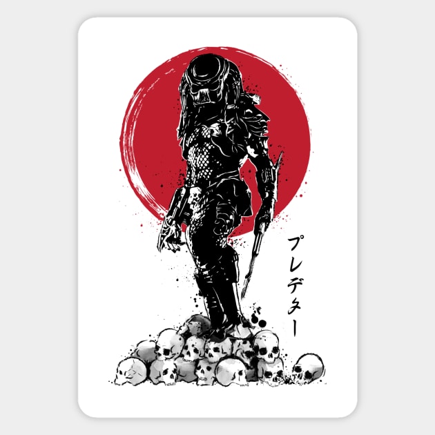 Yautja Hunter sumi-e Sticker by DrMonekers